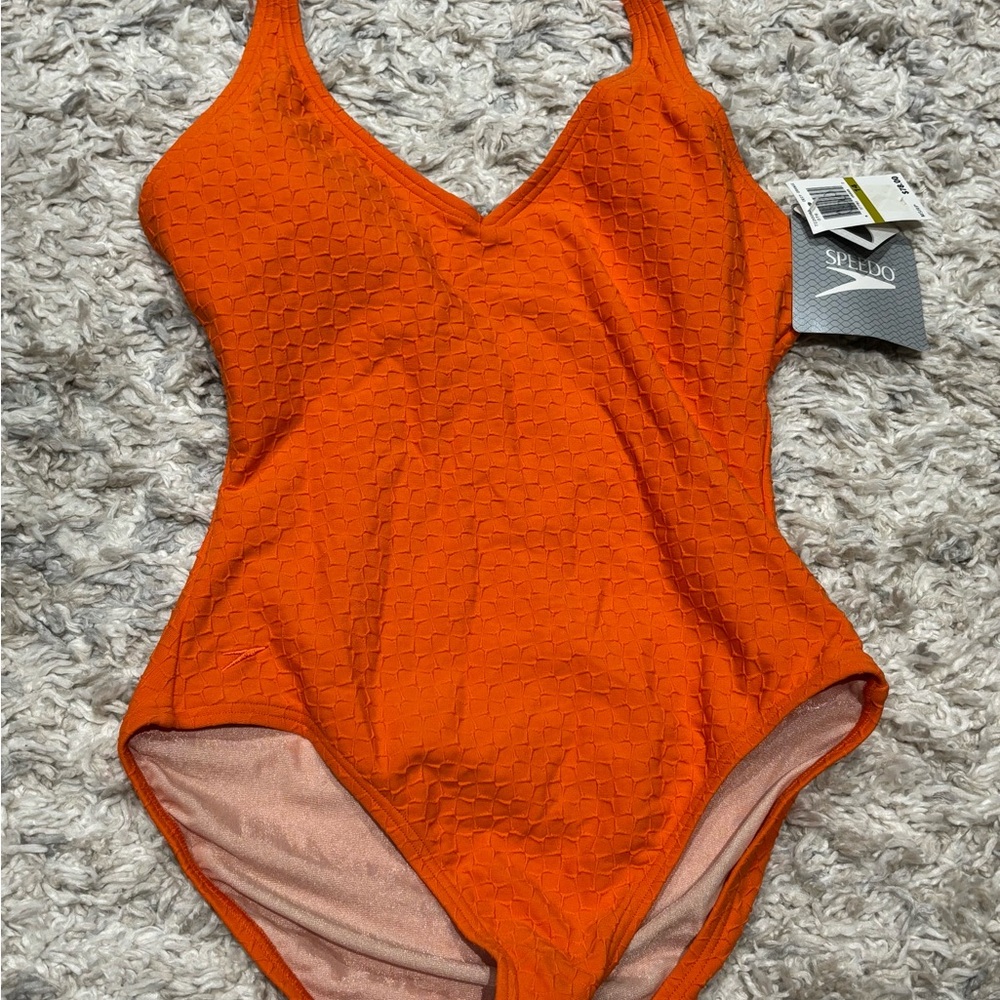 Speedo Orange Textured Swimsuit New with Tags Size 14 - Picture 4 of 16
